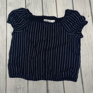 Abercrombie kids, black pinstripe faux button top